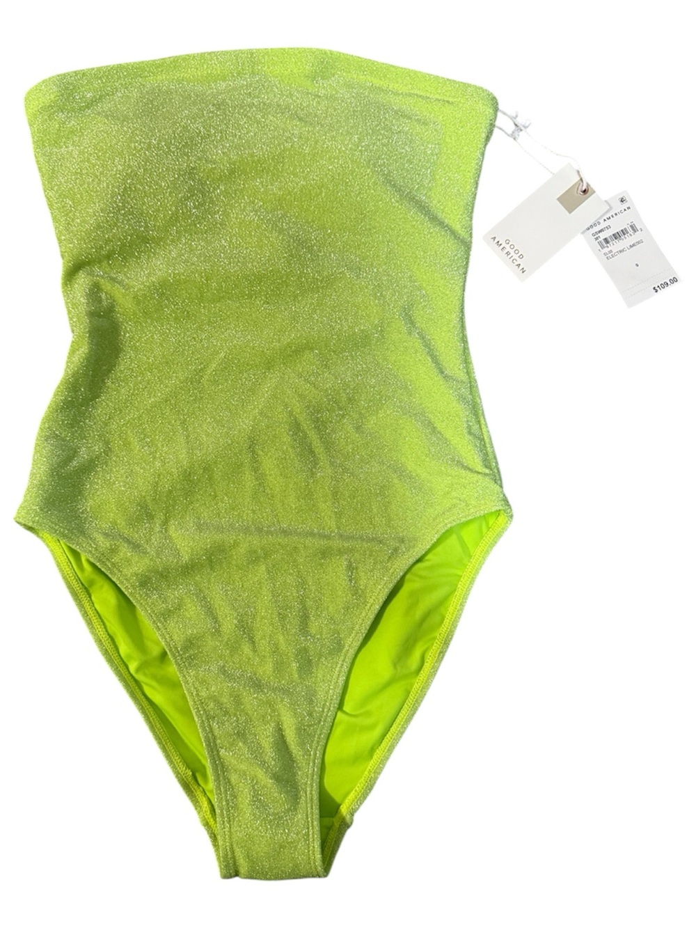 Good American Sparkle Strapless Swimsuit Electric Lime Size 0 NWT